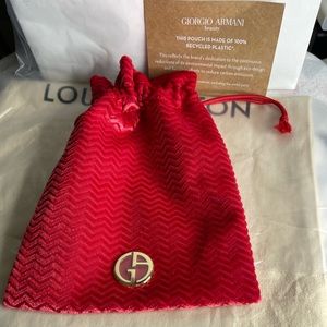 Giorgio Armani red zigzag velvet  makeup bag drawstring pouch